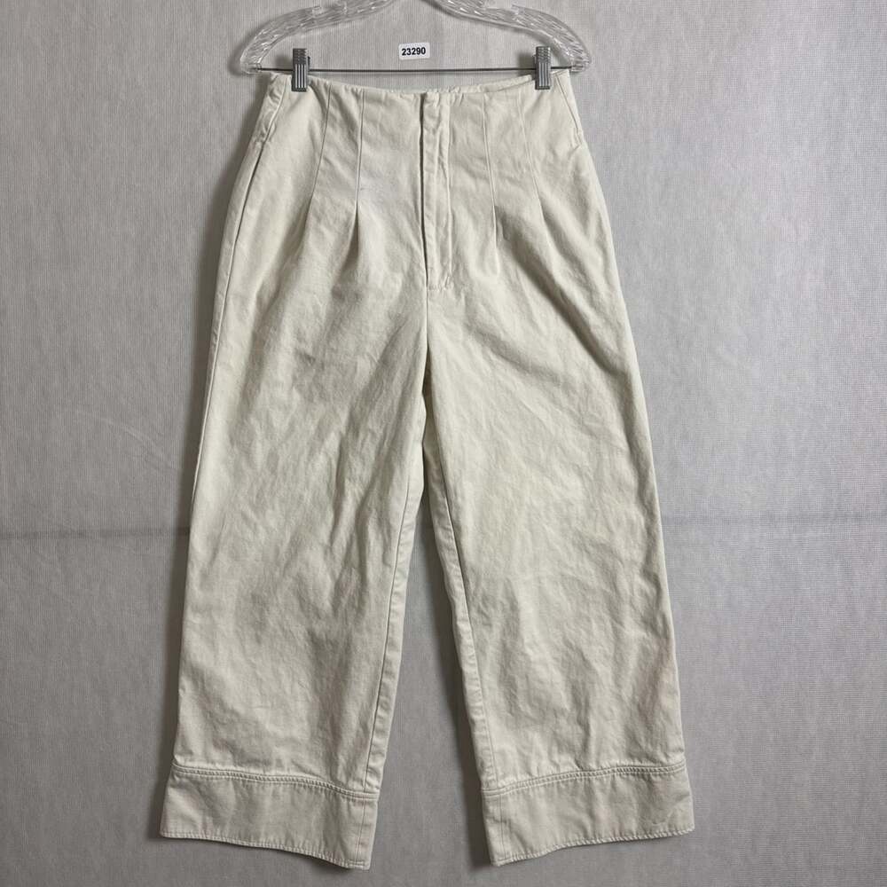 Anthropologie Find Me Now Women's 4 Ivory Cotton High Rise Wide Leg Pleated Pant